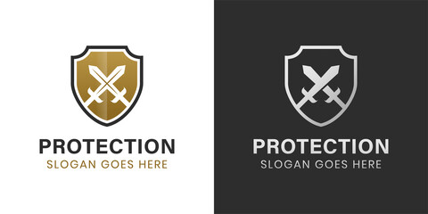 elegant and luxury armor Shield and sword logo design two versions