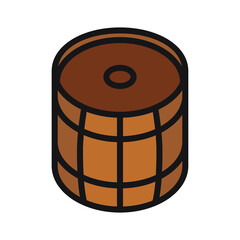Wooden barrel for various alcoholic beverages. The barrel is used for infusing and storing alcoholic and non-alcoholic beverages, as well as home preparations. Vector illustration isolated.