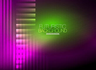 Bright neon color techno abstract background, shiny glowing neon lines in the dark background