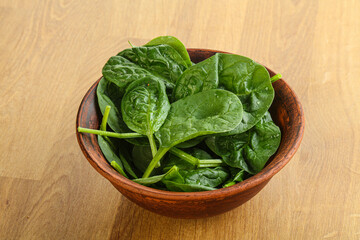 Fresh green spinach leaves in the bowl