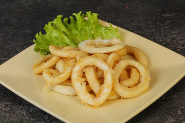 Roasted squid rings with salad
