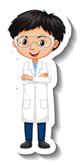 Cartoon character sticker with a boy in science gown