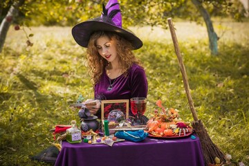 Halloween party and masquerade ideas, people outfit. Witch from school of wizards and magic