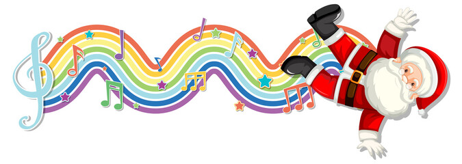 Santa Claus with melody symbols on rainbow wave