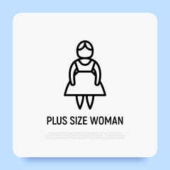 Body positive thin line icon, woman size plus. Modern vector illustration.