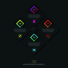 A set of 4 steps corporate business infographic template design with black shadow and glow gradient effects