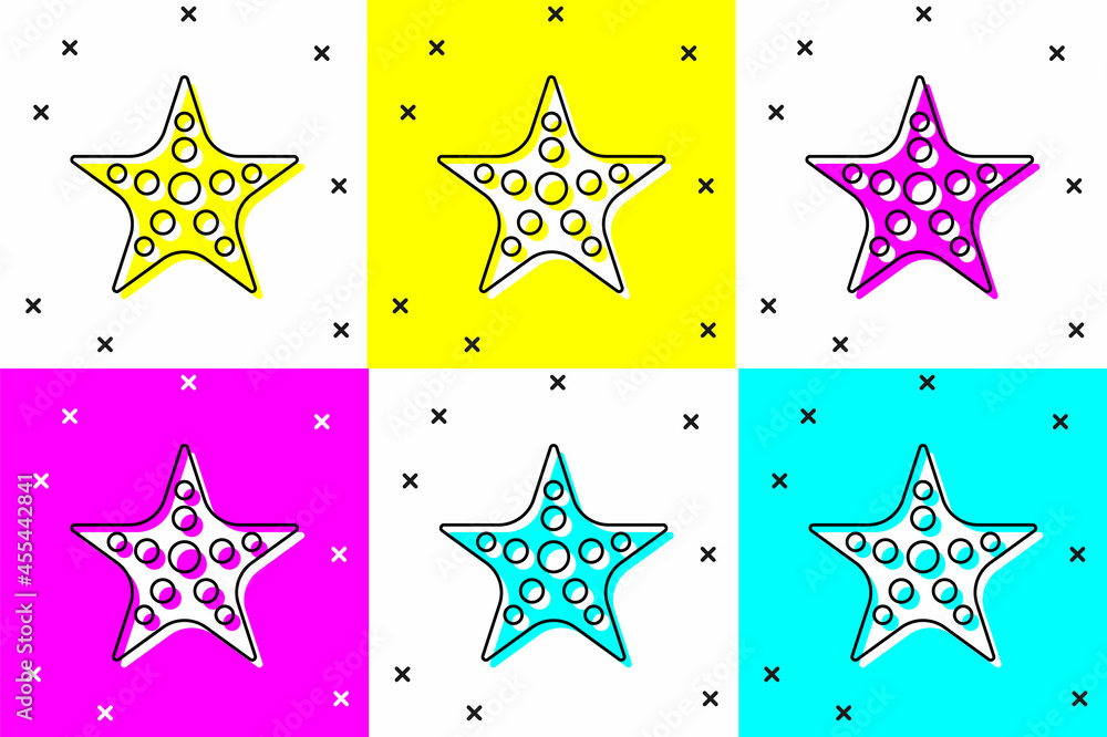 Poster set starfish icon isolated on color background. vector