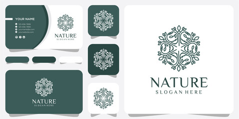 Leaf circle logo, spa, massage, grass, icon, plant, education, yoga, health, and nature concept design