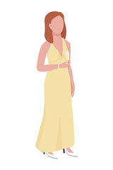 Woman in yellow luxury dress semi flat color vector character. Full body person on white. Visit to restaurant isolated modern cartoon style illustration for graphic design and animation