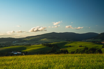 Obraz premium Sunset landscape between the mountains, Czech Republic, Europe, Dolni Morava