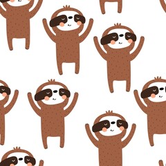 Seamless pattern with cartoon sloths. colorful vector for kids. hand drawing, flat style. baby design for fabric, print, textile, wrapper