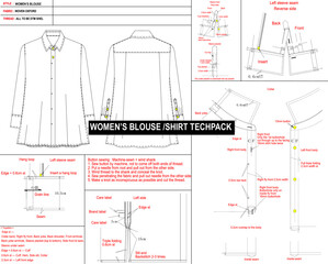 tech pack, blouse tech pack, techpack, technical drawing, shirt technical drawing, women's blouse tech pack, jacket technical drawing, jacket, coat tech pack, coat technical drawing
