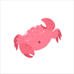 Cute cartoon crab isolated on white background. Kawaii crab in flat style