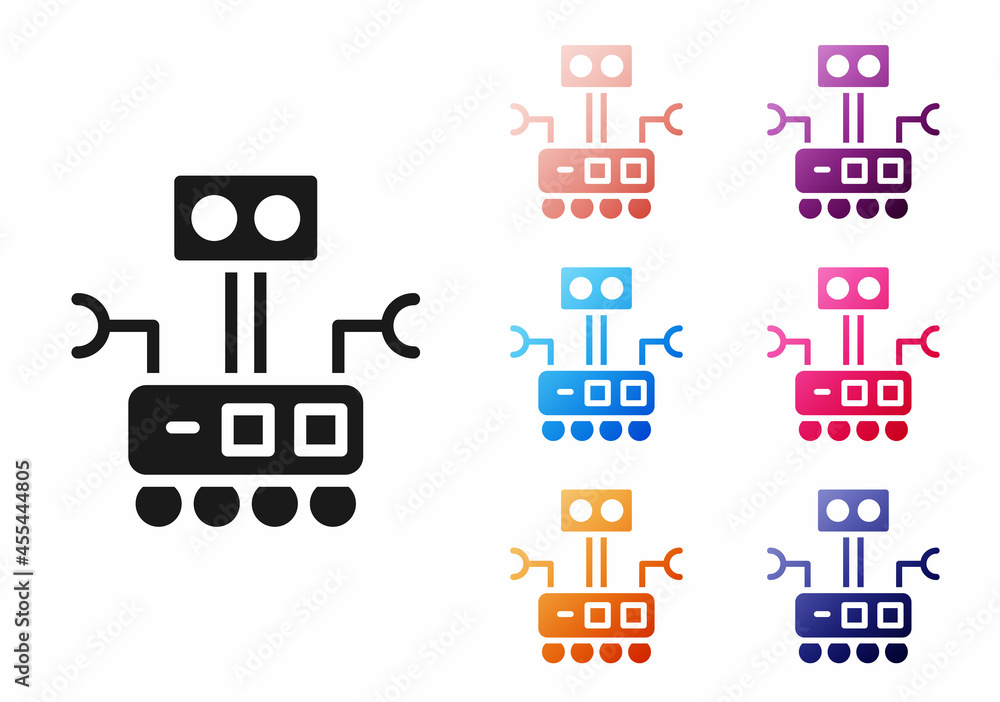 Poster Black Robot icon isolated on white background. Artificial intelligence, machine learning, cloud computing. Set icons colorful. Vector