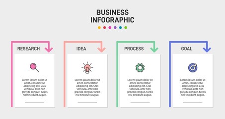 Infographic design with icons and 4 options or steps. Thin line vector. Infographics business concept. Can be used for info graphics, flow charts, presentations, web sites, banners, printed materials.