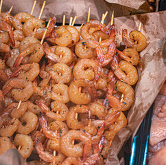 grilled shrimps in a market