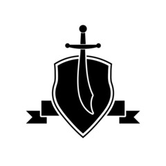 Shield and sword logo. Guard shield business concept icon isolated on white background