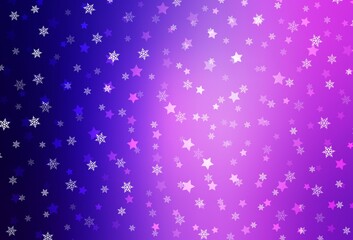 Light Purple, Pink vector texture with colored snowflakes, stars.