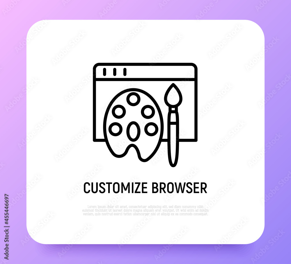 Aufkleber customize browser thin line icon, web page with paint palette and brush. modern vector illustration.