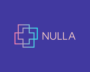 Thin line cross, plus loop vector icon logo design template. Minimalistic flat clinic, pharmacy, healthcare vector sign symbol mark logotype.