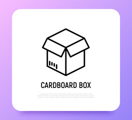 Open cardboard box thin line icon. Packaging for delivery service. Modern vector illustration.