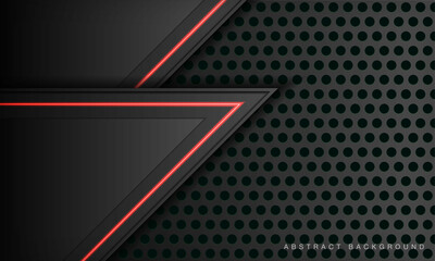 Abstract metallic black frame layout modern technology design template. Overlap layers 3D effect with red light neon line decoration.