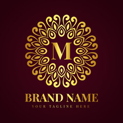 Gold color luxury letter m brand logo design template