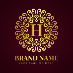 Gold color luxury letter h brand logo design template
