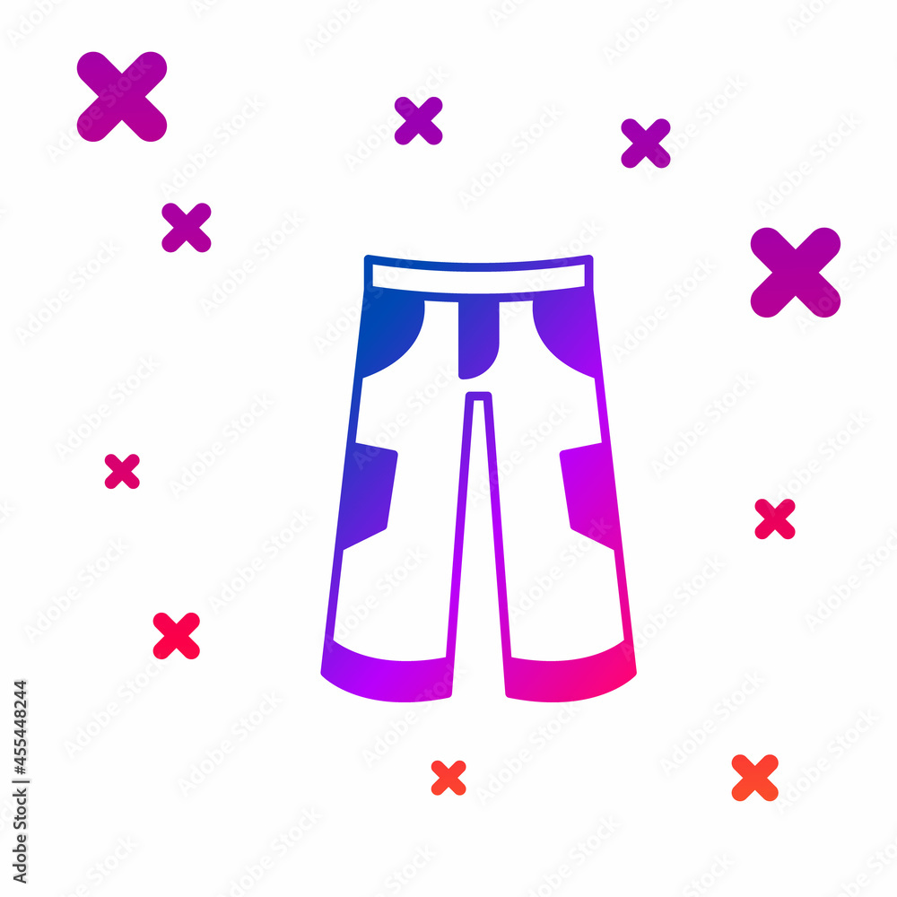 Poster color pants icon isolated on white background. trousers sign. gradient random dynamic shapes. vector
