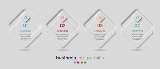 A set of 4 steps corporate business infographic template design with glassmorphism  effects