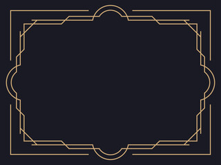 Art deco frame. Vintage linear border. Design a template for invitations, leaflets and greeting cards. Geometric golden frame. The style of the 1920s - 1930s. Vector illustration
