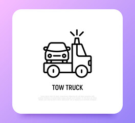 Tow truck thin line icon. Car service. Vector illustration of wrecker.