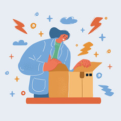 Vector illustration of Illustration of a girl open a box