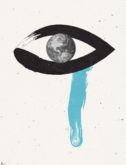 Crying planet. Contemporary art collage, modern creative design. Idea, inspiration, saving...