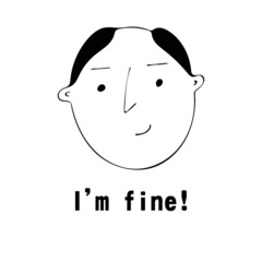 Vector portrait of a male character. Cartoon funny minimalistic man. Linear hand drawn face with emotion and mood. Friendly inscription. Postcard for social media