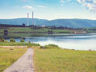 Obraz premium Milada lake, relax zone. A transformed mining and industrial zone to an oasis of calm.