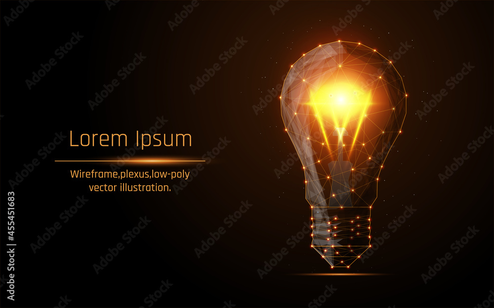 Poster abstract image of a lamp bulb consisting of points, lines, and shapes. vector business illustration.