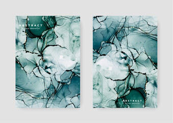 Abstract fluid art, brochure and book cover layout, alcohol ink background, liquid texture with green accent, flyer template, graphic for booklets, leaflet set, business design