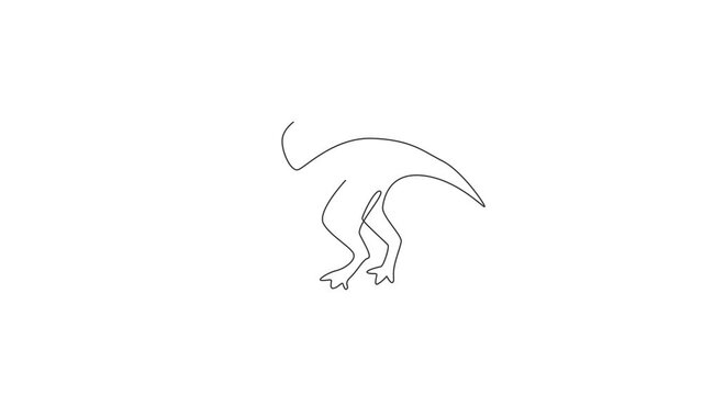 Animation of one single line drawing of aggressive parasaurolophus for logo identity. Dino animal mascot concept for prehistoric theme park icon. Continuous line self draw animated. Full length motion
