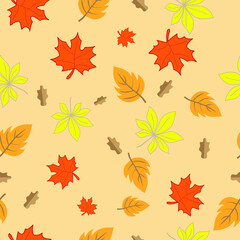 Fototapeta na wymiar autumn leaves seamless pattern on beige background