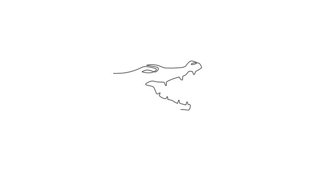 Animated self drawing of one continuous line draw angry head wild crocodile for company logo identity. Scary animal alligator concept for national park icon. Full length single line animation.