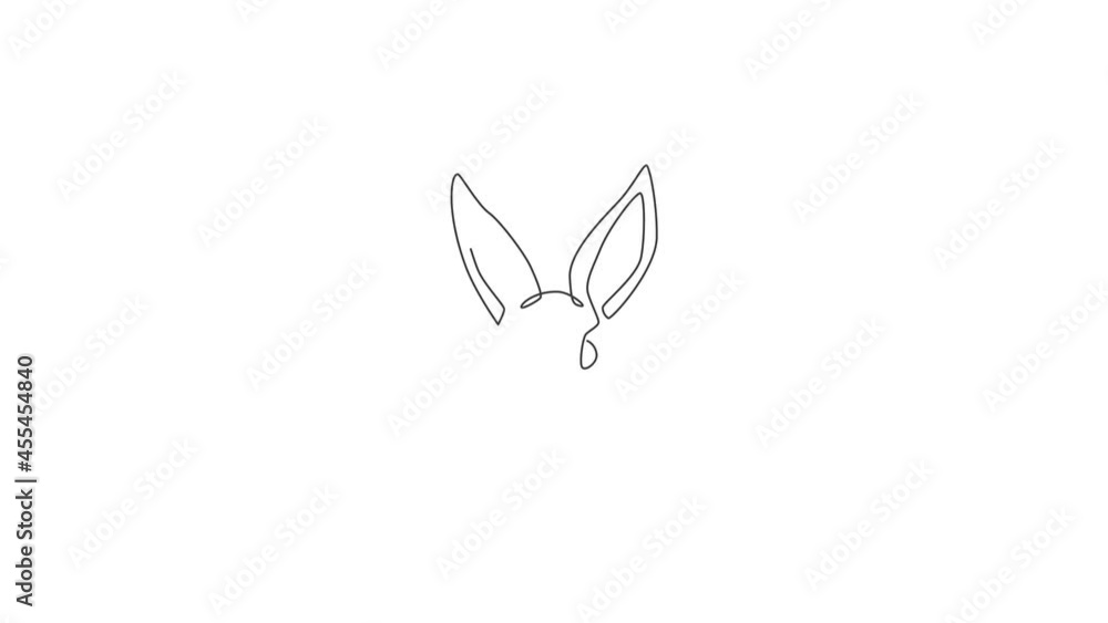 Poster animated self drawing of single continuous line draw funny rabbit head for pet shop logo identity. c