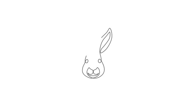 Animated self drawing of one continuous line drawing of adorable rabbit head for animal lover club logo. Cute bunny animal mascot concept for kids doll shop icon. Full length single line animation.
