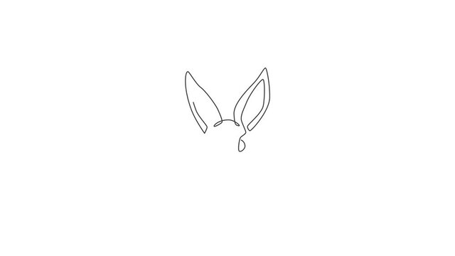 Animated self drawing of single continuous line draw funny rabbit head for pet shop logo identity. Cute bunny animal mascot concept for kids toy shop icon. Full length one line animation illustration.
