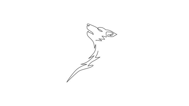 Animated self drawing of continuous line draw mysterious wolf head for e-sport team logo identity. Strong wolves mascot concept for national park icon. Full length one line animation illustration.