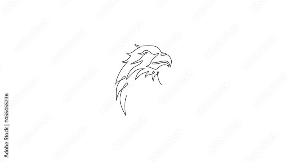 Poster animated self drawing of one continuous line draw strong eagle head for delivery service logo identi