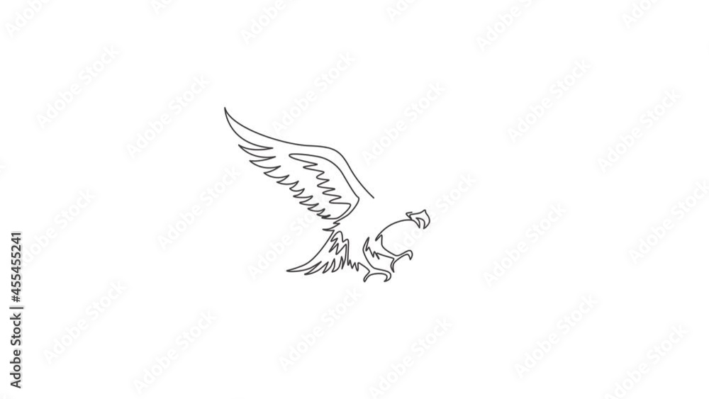 Poster animated self drawing of one continuous line draw strong eagle for delivery service logo identity. h