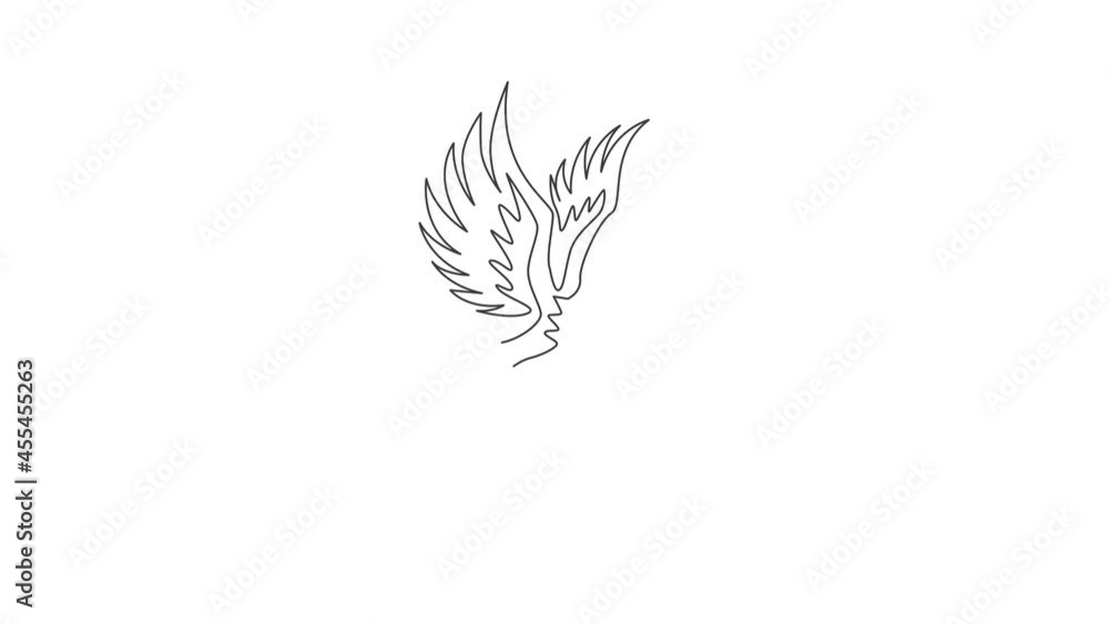 Poster animated self drawing of one continuous line draw strong eagle for delivery service logo identity. h