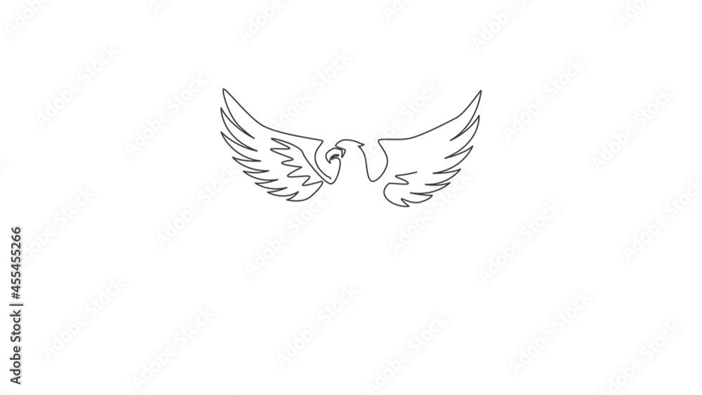 Poster animated self drawing of continuous line draw heroic eagle for e-sport team logo identity. falcon bi