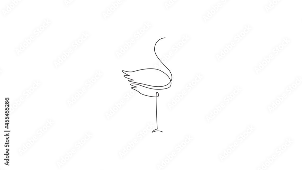 Poster animation of one single line drawing of exotic flamingo for company business logo identity. flamingo